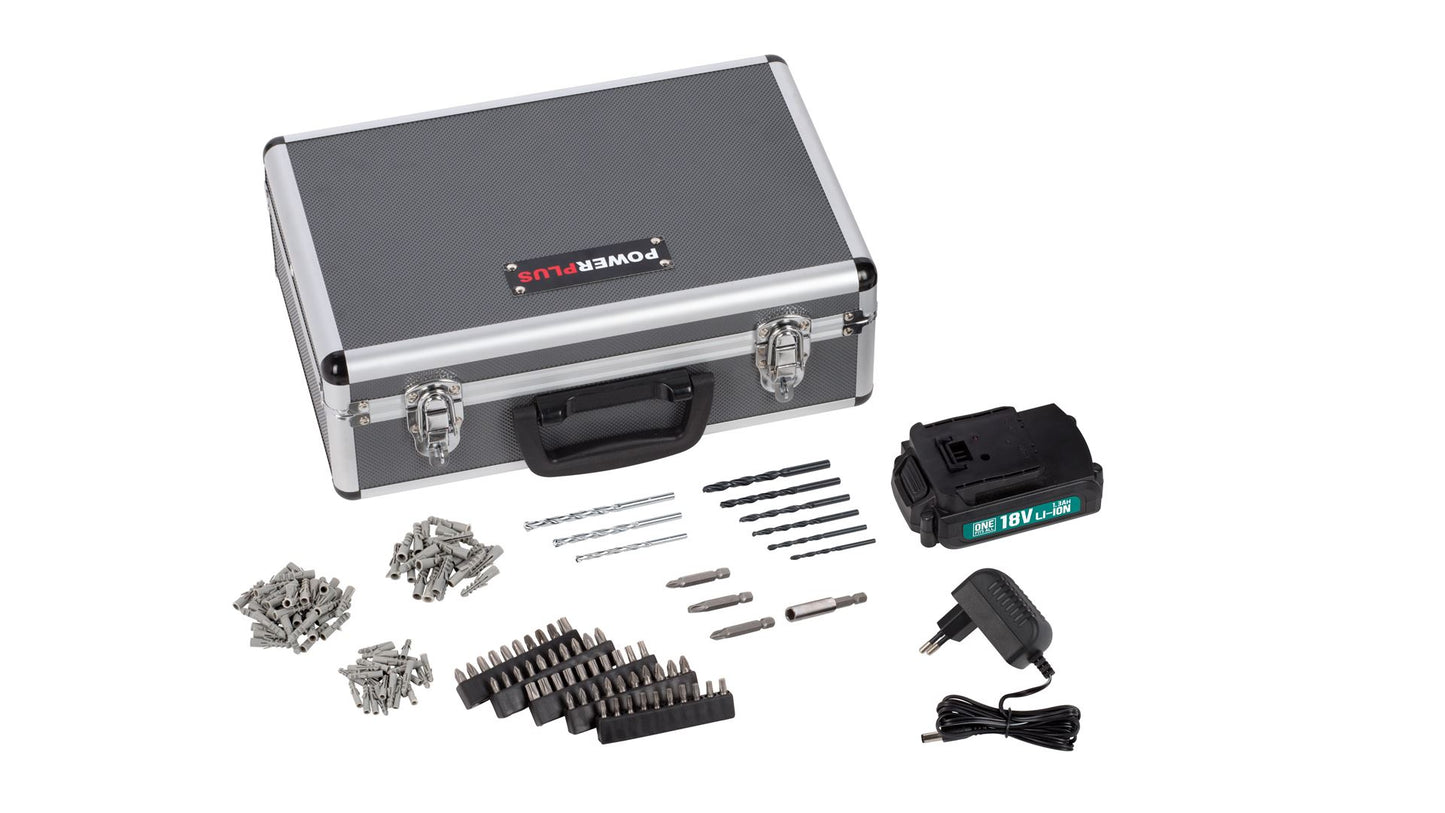 Power Plus - 18V Cordless Compact Screwdriver/Drill + Kit - Grey
