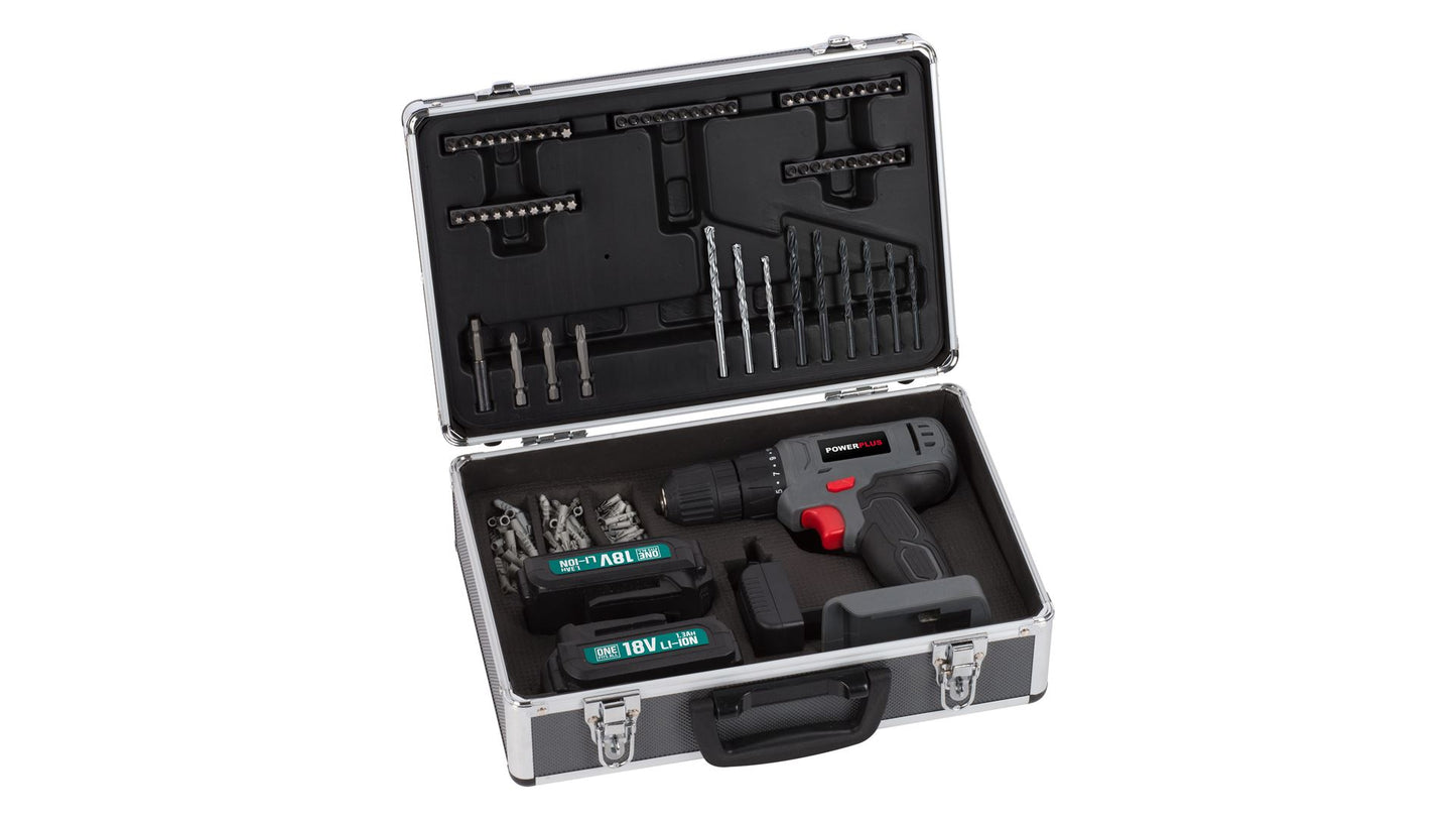 Power Plus - 18V Cordless Compact Screwdriver/Drill + Kit - Grey