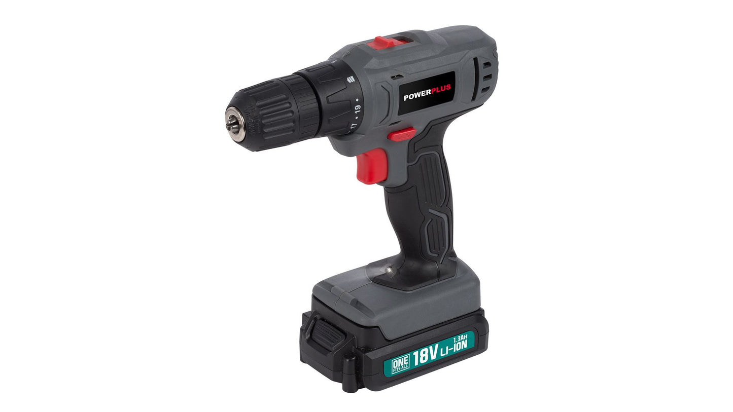 Power Plus - 18V Cordless Compact Screwdriver/Drill + Kit - Grey