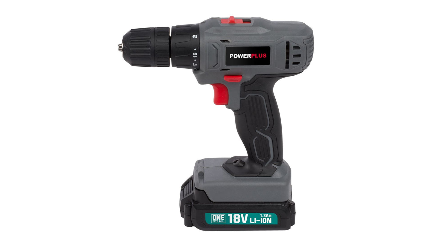 Power Plus - 18V Cordless Compact Screwdriver/Drill + Kit - Grey