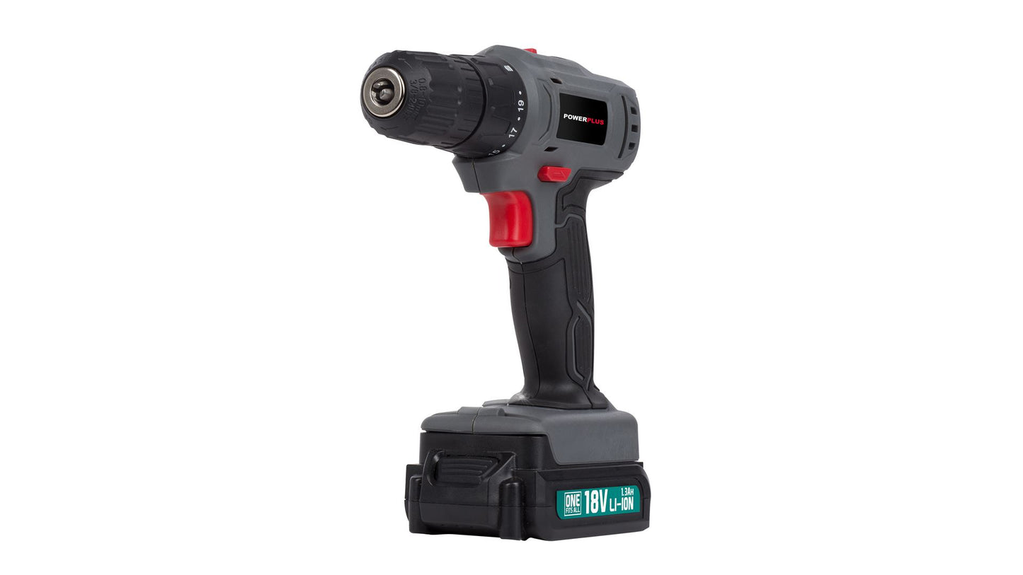 Power Plus - 18V Cordless Compact Screwdriver/Drill + Kit - Grey